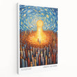Impressionist-style painting of a vibrant starry night on stretched canvas, suitable for kitchen wall art.