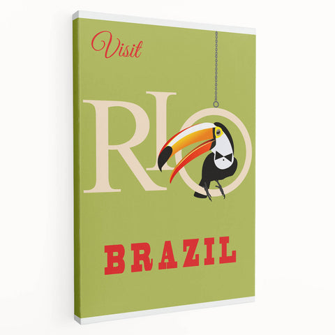 Rio Retro Travel Poster | Vibrant Toucan & Brazil Paradise Art
