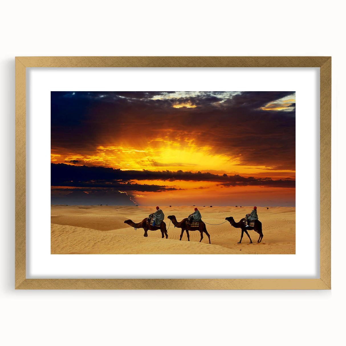 Extra large abstract art print of a Moroccan scene in textured gold and earth tones on a framed canvas.