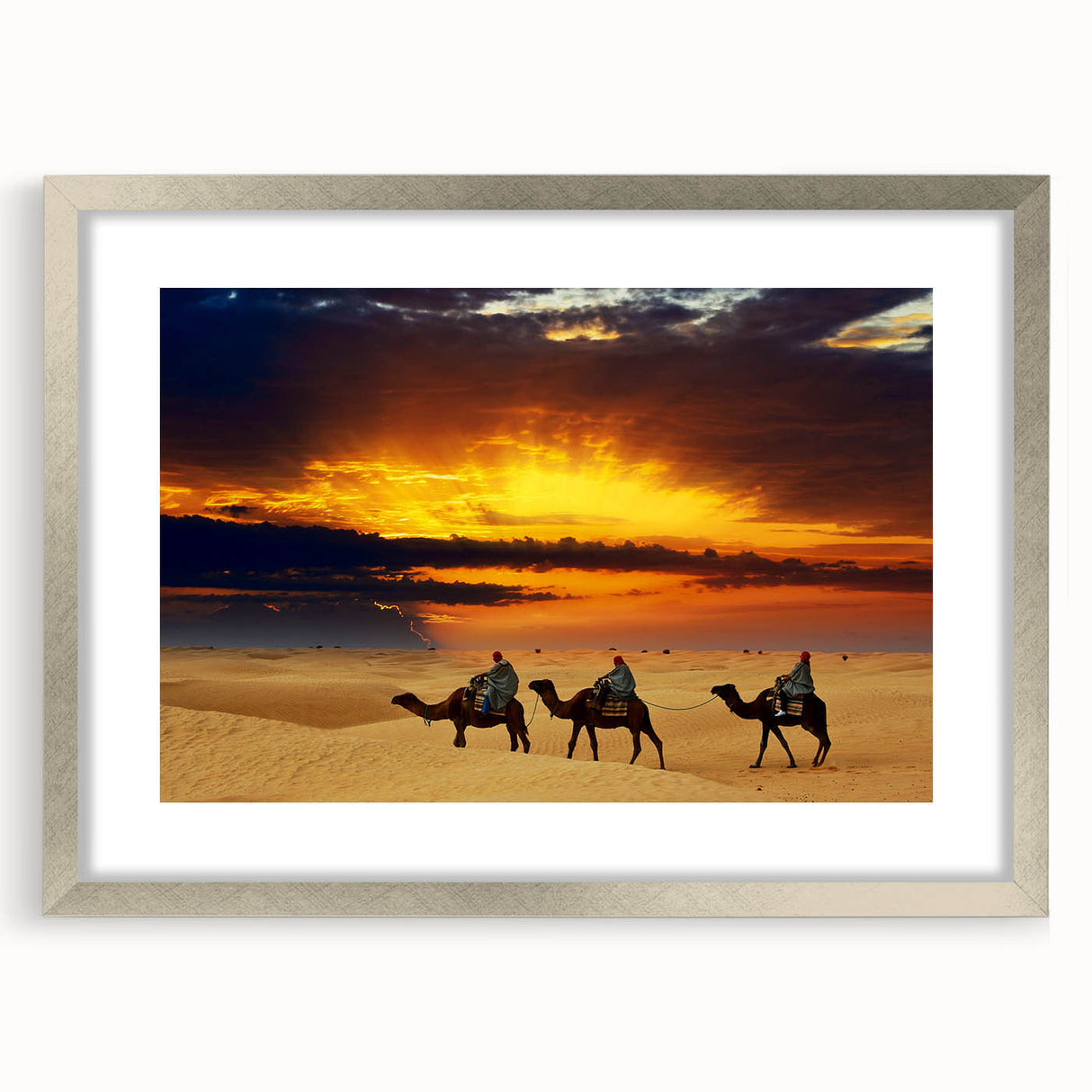 Textured abstract art print depicting a Moroccan landscape in muted earth tones on a framed canvas, ideal for bedroom decor.