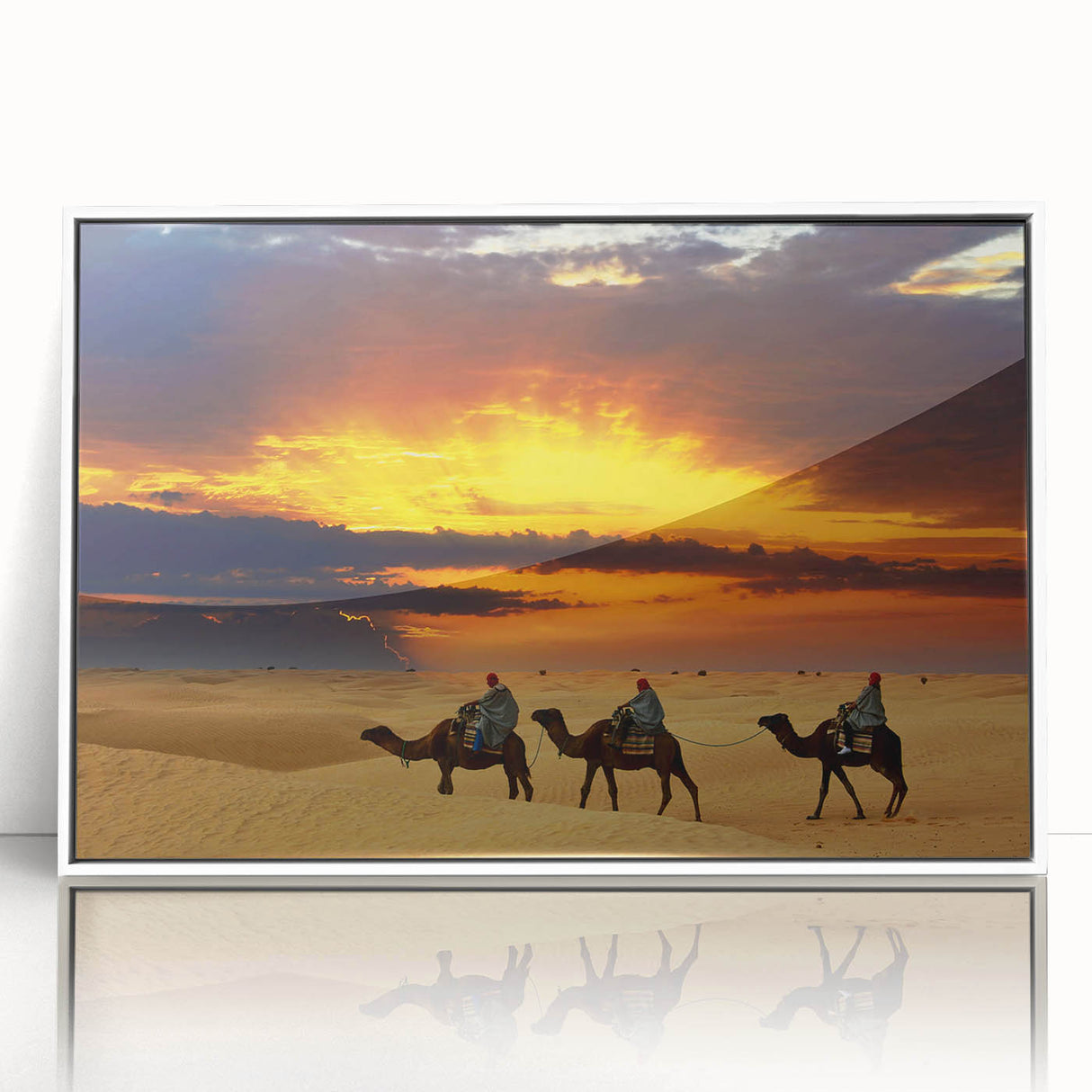 Art deco poster of a Moroccan landscape in muted earth tones on framed acrylic, suitable for modern art wall decor.