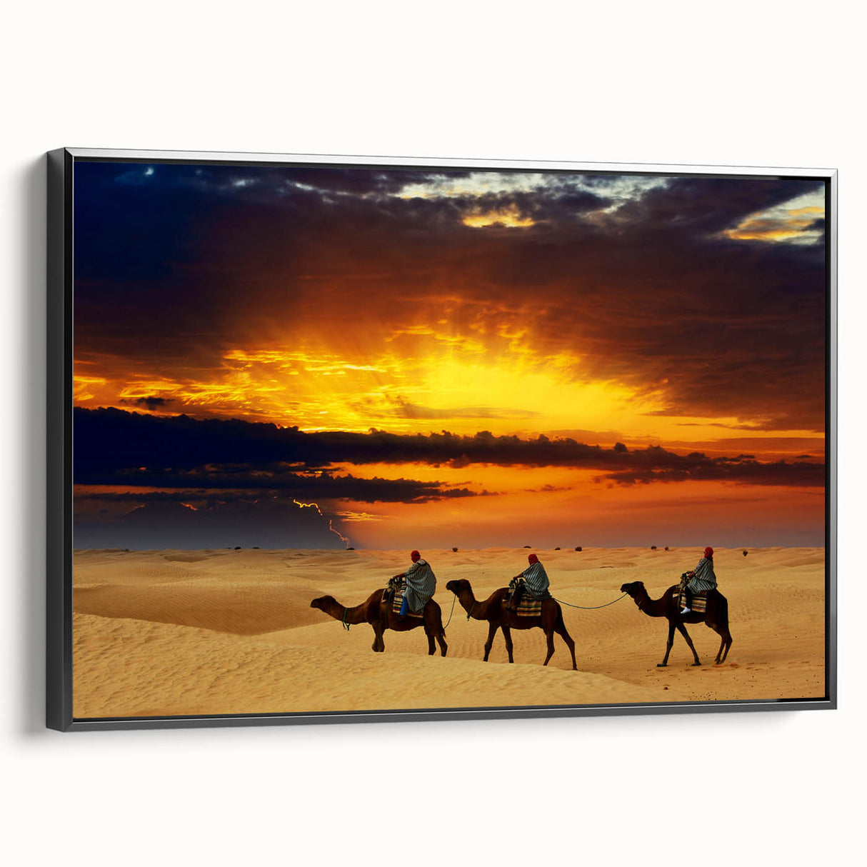 Black and white framed canvas of a Moroccan landscape, ideal for bedroom wall decor.