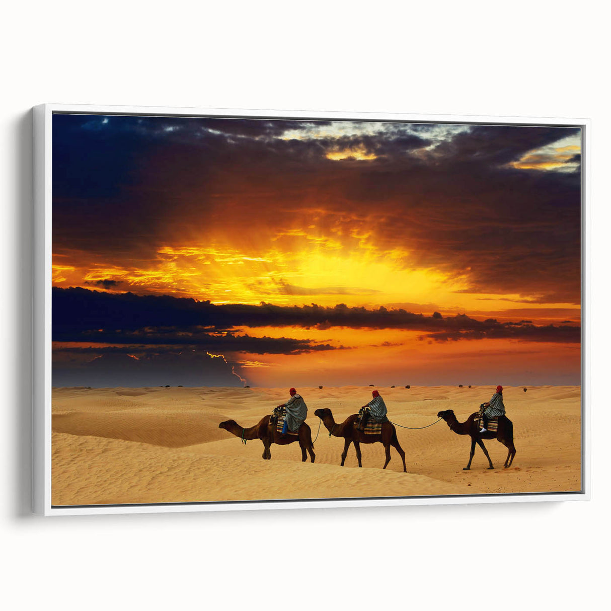 Vintage poster art of a Moroccan landscape on framed canvas, featuring colorful art in extra large size.