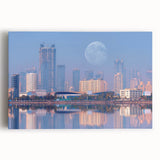 Black and white print of the Taj Mahal on large stretched canvas, suitable as kitchen wall art.