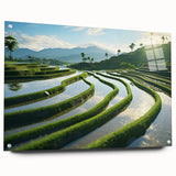 Large abstract wall art depicting a serene Philippine landscape in muted earth tones on acrylic glass.