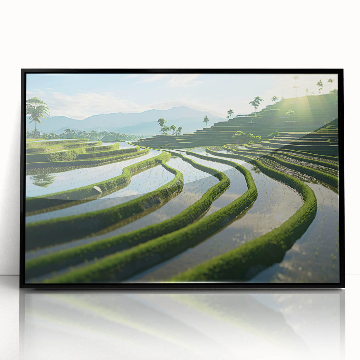 Large abstract wall art depicting a vibrant, colorful Filipino landscape on a framed acrylic.