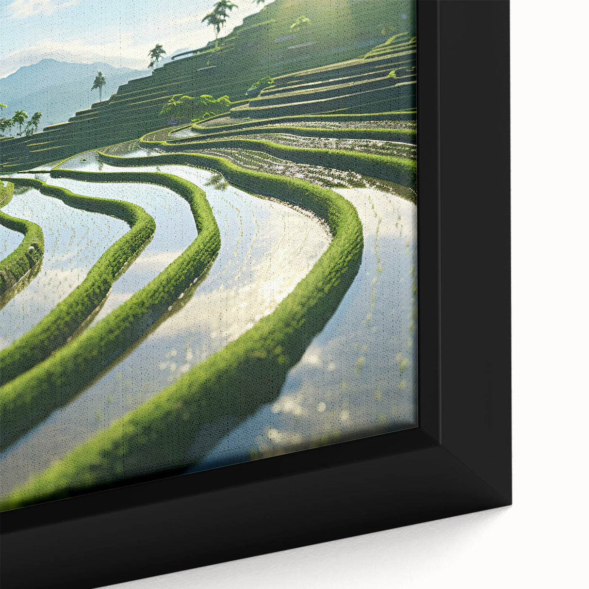 Black wall art featuring a textured, colorful Philippine scenery on a framed canvas, ideal for living room decor.