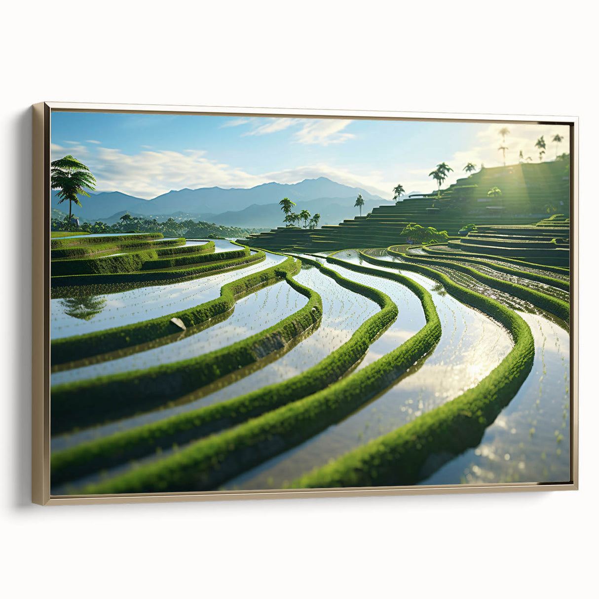 Framed canvas wall art depicting a vintage-style Philippine landscape in muted gold and black tones, ideal for bedroom decor.