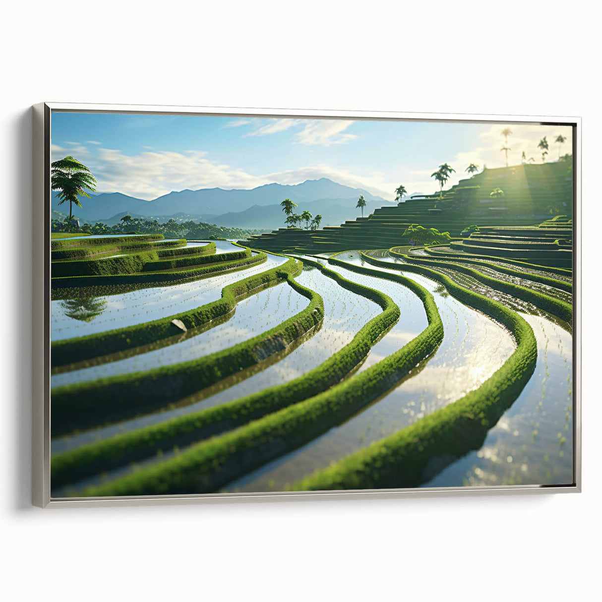 Framed canvas depicting a vintage-style Philippine landscape in vibrant, colorful hues, ideal for living room decor.