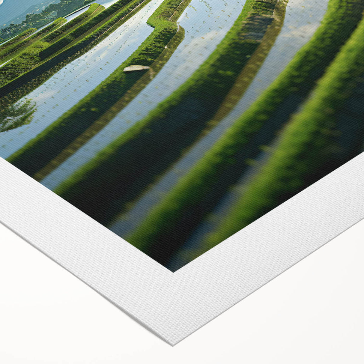 Art deco poster featuring a serene Philippine landscape in muted green and blue tones on rolled canvas.