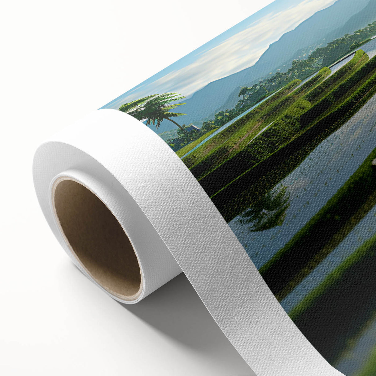 Art deco poster of a serene Philippine landscape on rolled canvas, ideal for nursery wall art or dining room decor.