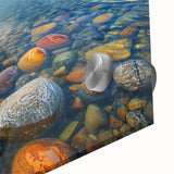 Large abstract depiction of the Yukon scenery in muted earth tones on acrylic glass, suited for dining room art.