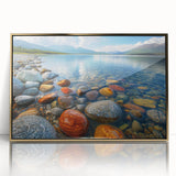 Mid-century modernist style large art print of Yukon scenery in gold frame, acrylic, ideal for nursery wall art.