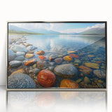 Mid-century modernist art depicting Yukon scenery in acrylic, framed in silver, suitable for nursery wall art.