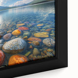 Close-up of textured black wall art depicting Yukon scenery on a framed canvas, featuring colorful art.