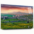 Acrylic print of a large abstract depiction of a European scenery in muted earth tones, ideal for dining room decor.