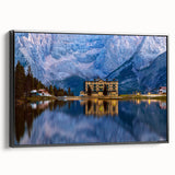 Black and white image of a European landscape on framed canvas, ideal for bedroom wall art.