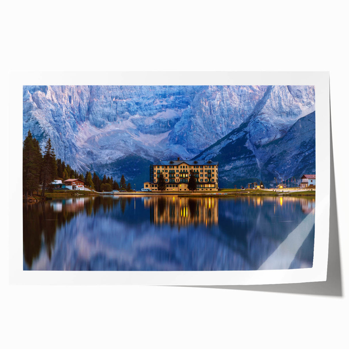 European countryside scene in muted earth tones on a rolled canvas, suitable for dining room wall art.
