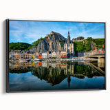 Black and white framed canvas of a vintage European landscape, ideal for bedroom decor.