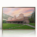 Art deco poster of a European scenery in Bulgaria, framed acrylic with gold accents, ideal for modern art wall decor.