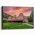 Black and white framed canvas of a Bulgarian landscape, featuring vintage poster art style, ideal for bedroom wall decor.