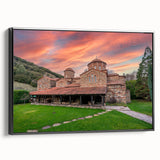 Black and white framed canvas of a Bulgarian landscape, featuring vintage poster art style, ideal for bedroom wall decor.
