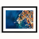 Colorful abstract art print of a Croatian landscape in vibrant hues on a large framed canvas, ideal for living room decor.