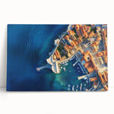 Black and white stretched canvas of a European coastal town, suitable as large kitchen wall art.