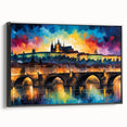Black and white framed canvas depicting a vintage Czech Republic landscape, ideal for bedroom wall art.