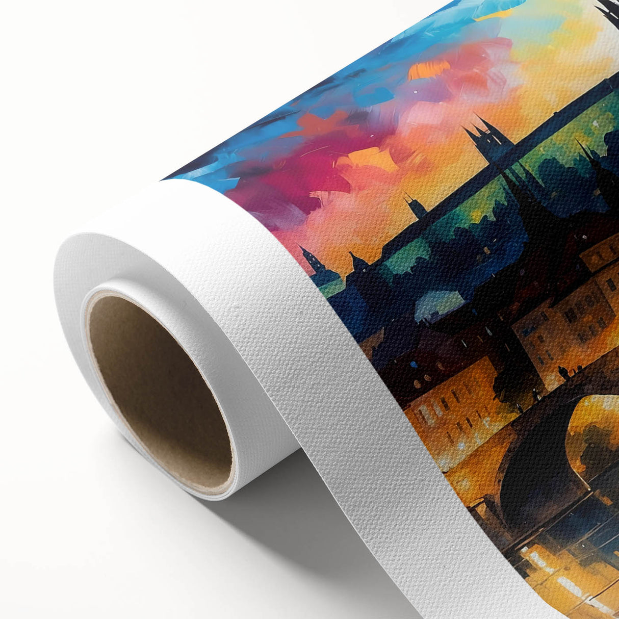 Art deco poster of Czech Republic scenery in muted earth tones on rolled canvas, suitable for nursery wall art.