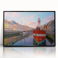 Large abstract wall art depicting a serene Danish landscape in muted earth tones on a framed acrylic.