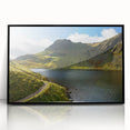Large abstract wall art depicting a serene Cumbrian landscape in muted earth tones on a black framed acrylic.