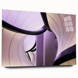 Large abstract depiction of London skyline in muted gray and blue tones on acrylic glass.
