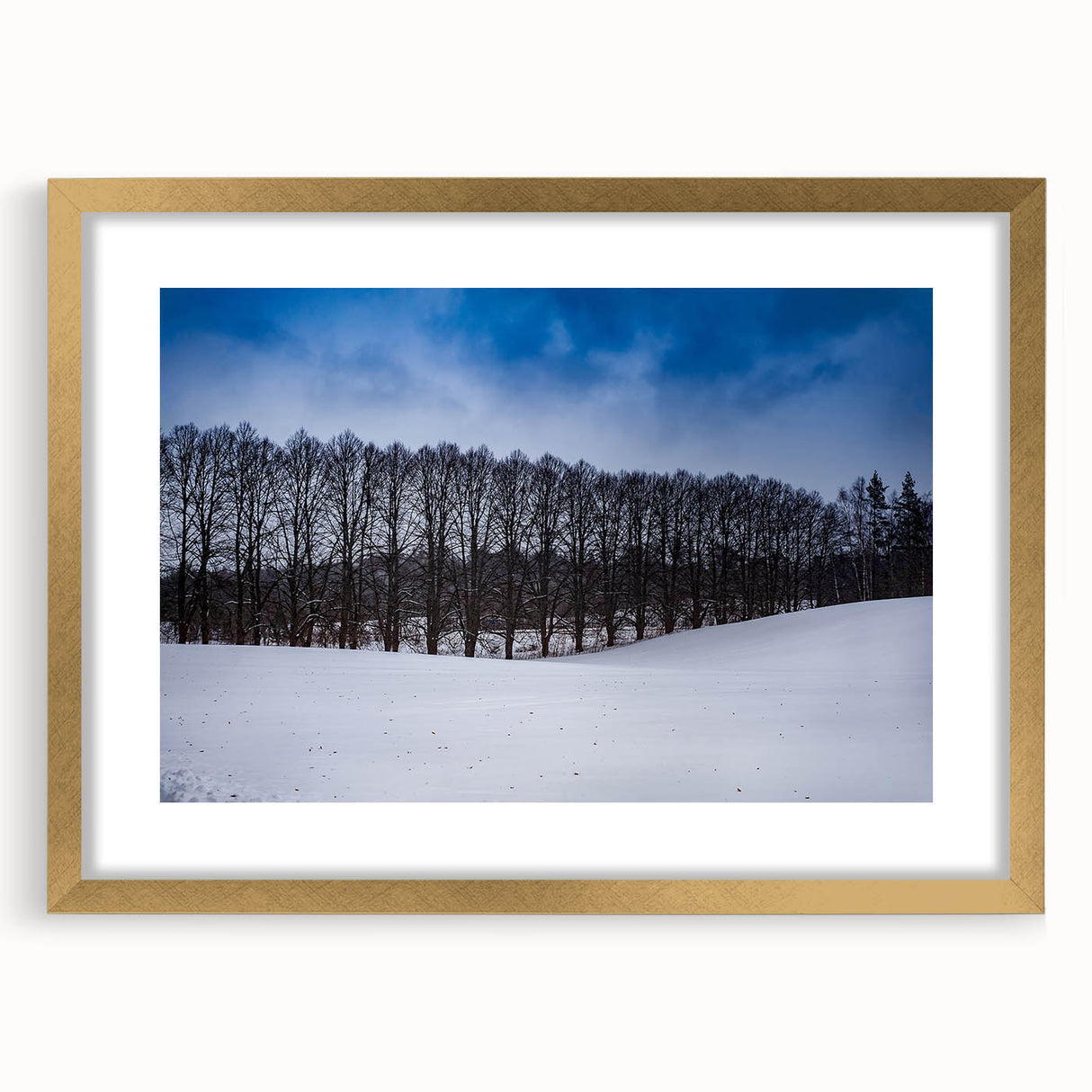 Abstract art print of European scenery in muted earth tones on a framed gold mat, suitable for dining room decor.