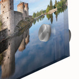 Large abstract wall art depicting a Finnish landscape in mid-century modernist style on acrylic glass.