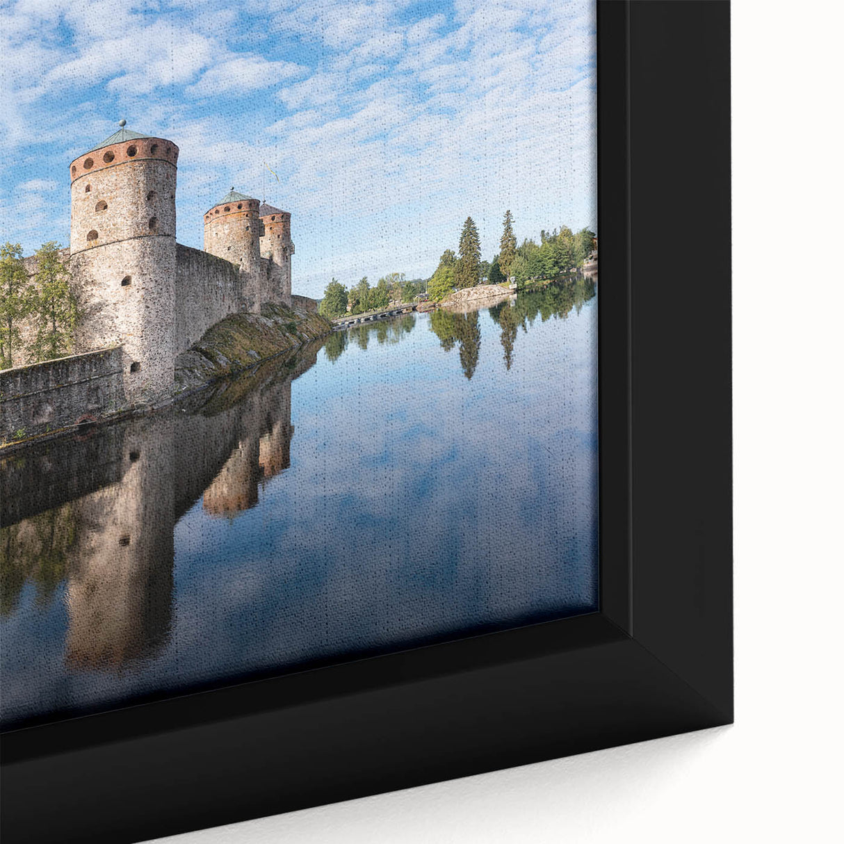 Extra large framed canvas featuring a textured, colorful Finnish landscape in black, ideal for living room decor.