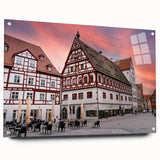 Acrylic print of a Bavarian landscape, featuring lush green fields and distant mountains, ideal for dining room decor.