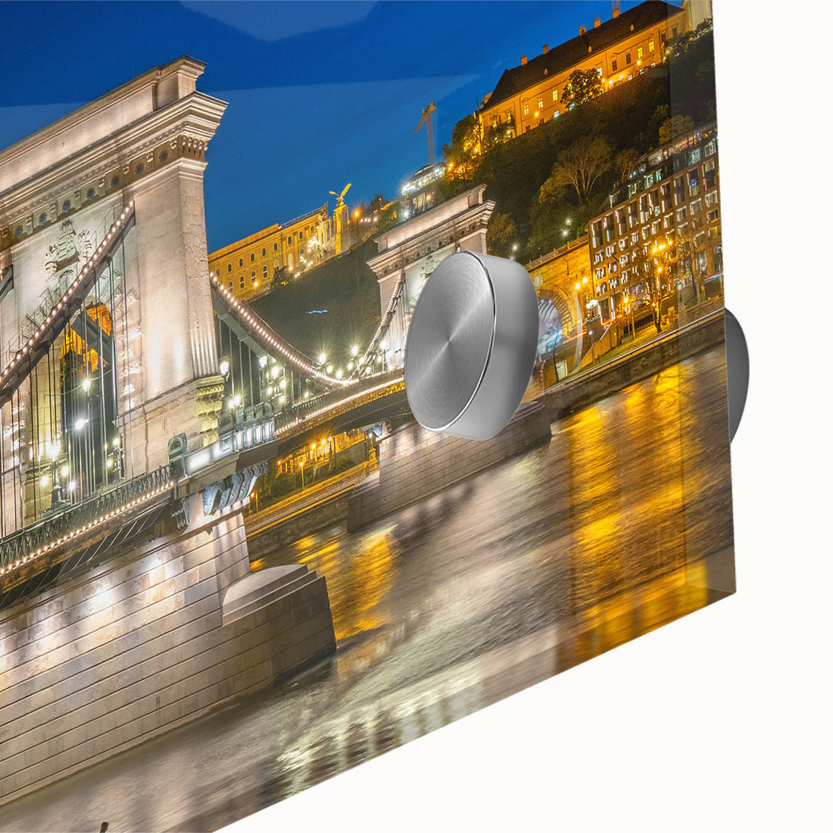 Large abstract wall art depicting a European scenery in muted earth tones on acrylic glass.