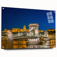 Acrylic print of a large abstract European cityscape in muted gray and blue tones, ideal for dining room decor.