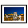 Extra large abstract art print featuring a colorful, textured depiction of a European scenery on a framed black mat.