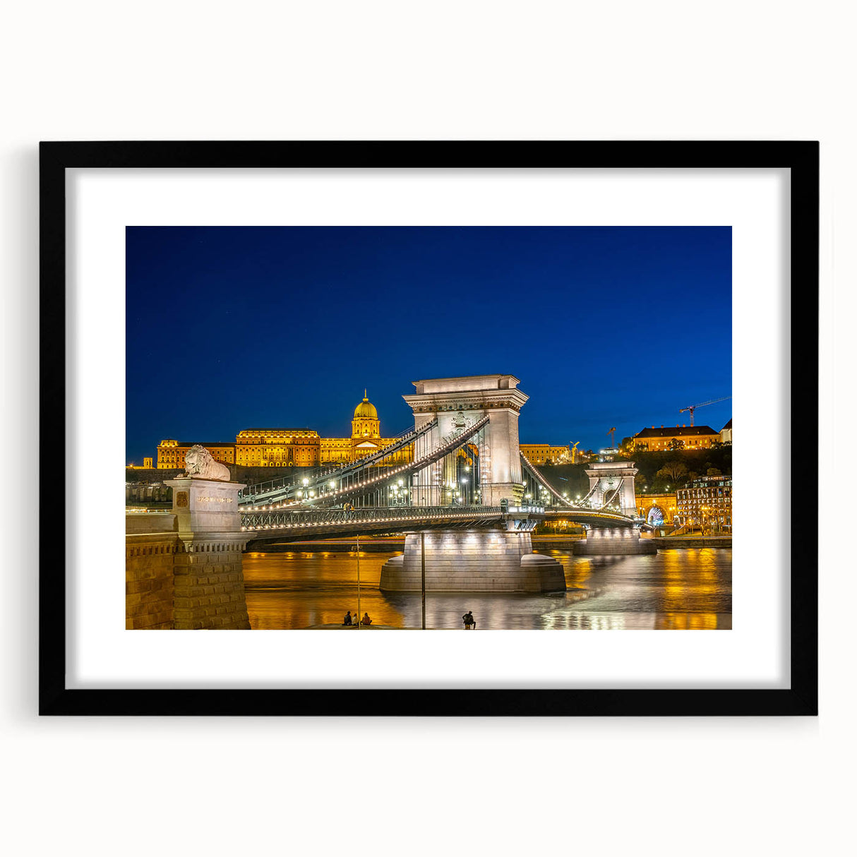 Extra large abstract art print featuring a colorful, textured depiction of a European scenery on a framed black mat.