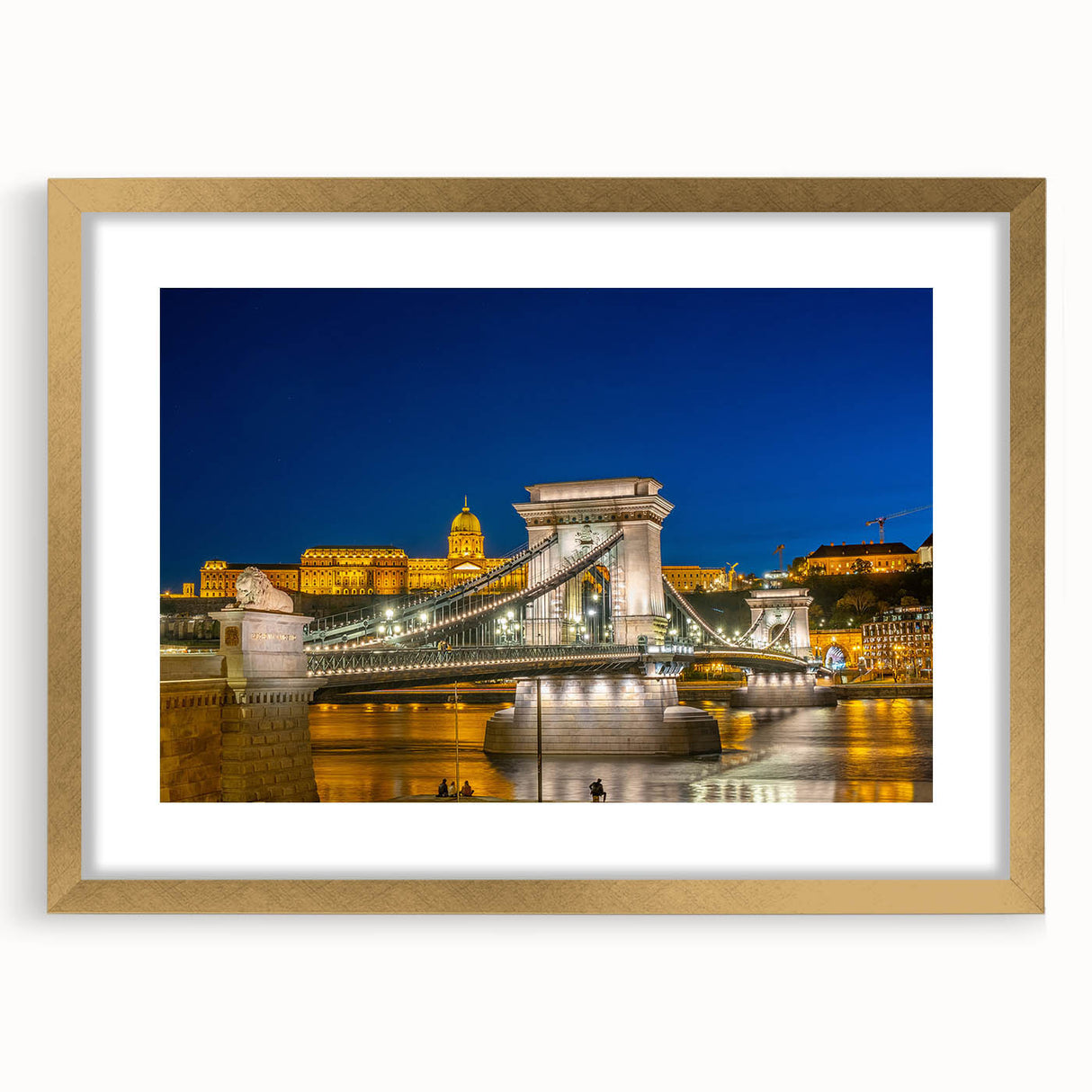 Abstract art print of a European landscape in gold frame, featuring muted earth tones, ideal for dining room decor.