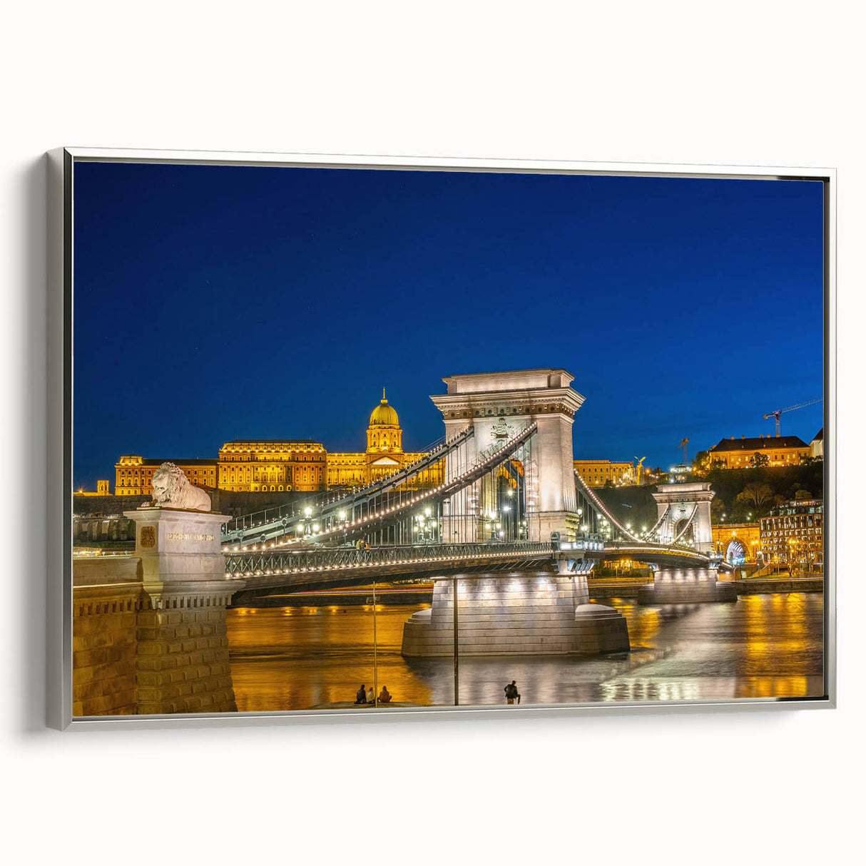 Framed canvas landscape art painting depicting a vintage European scene in colorful art tones, ideal for living room decor.
