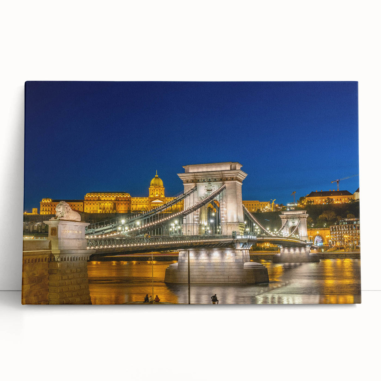 Black and white photograph of a European cityscape on large stretched canvas, ideal for kitchen wall art.