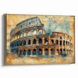 Framed canvas wall art featuring a vintage-style Rome landscape in black and gold tones, ideal for bedroom decor.