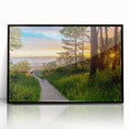 Large abstract wall art featuring a mid-century modernist design of Latvia's scenery in black acrylic frame.