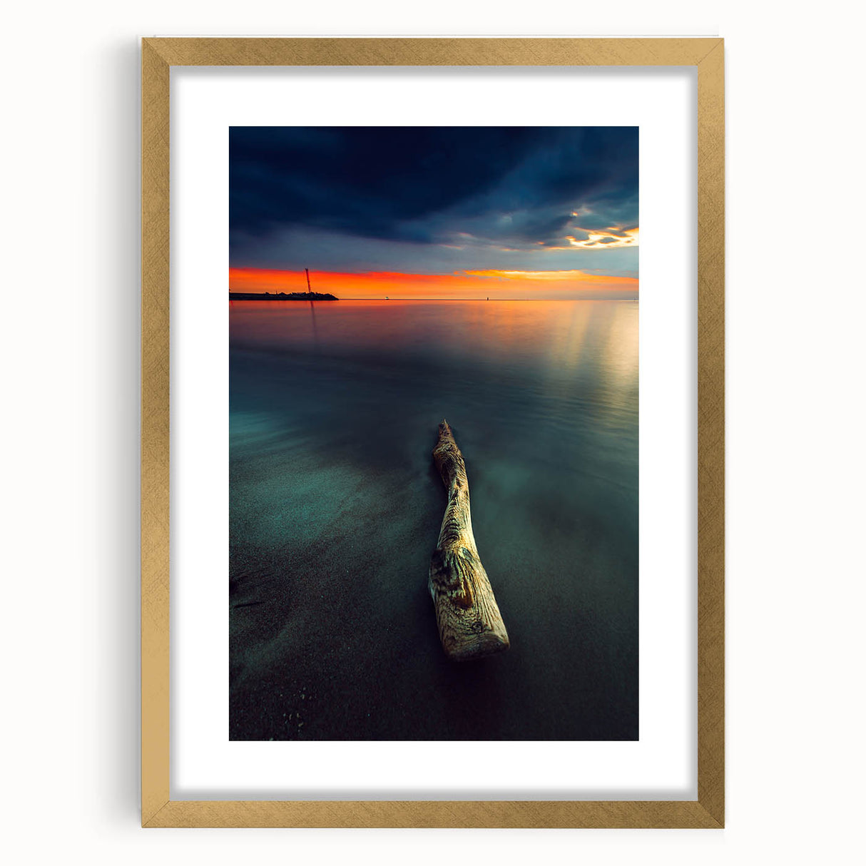 Abstract art print of a European landscape in muted earth tones, framed in gold, suitable for bedroom or dining room decor.