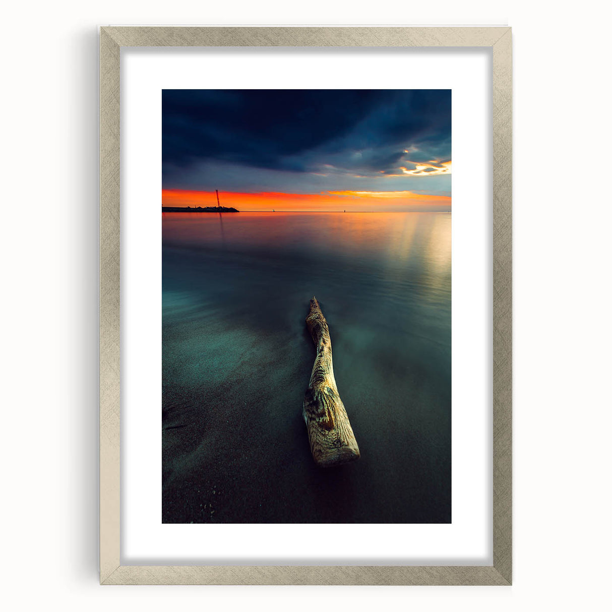 Extra large abstract art print depicting a textured European scenery in muted earth tones, framed in silver.