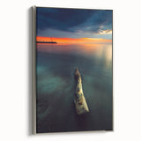Lithuanian landscape art painting on silver-framed canvas featuring vintage-style black and colorful elements.