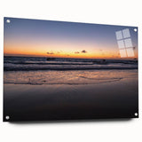 Acrylic glass print of a Yucatan landscape in soft blue and green tones, ideal for dining room decor.